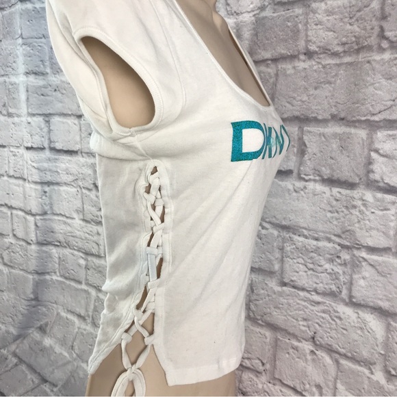 Vintage‎ DKNY Baby Tee Cotton Lattice Donna Karan New York Label Size Small - Picture 3 of 8